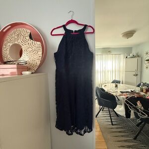 Elegant Navy Lace Halter Dress